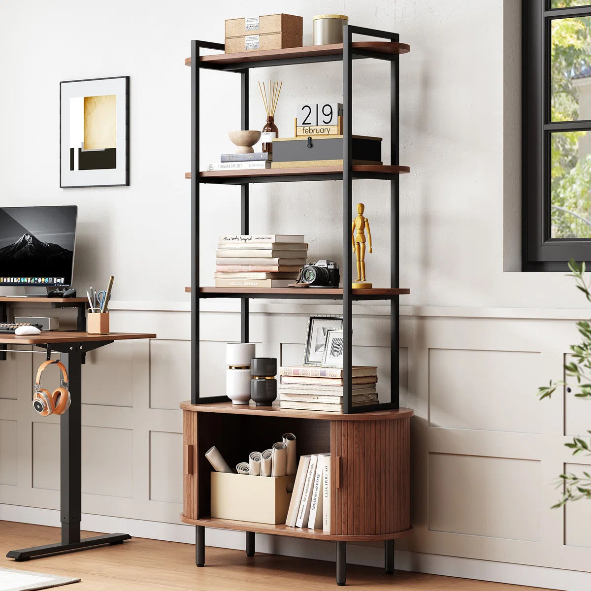Nataysha 4-Tier Bookcase with Sliding Door thumbnail 2